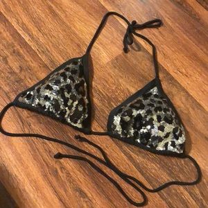 Sequin leopard string bikini top